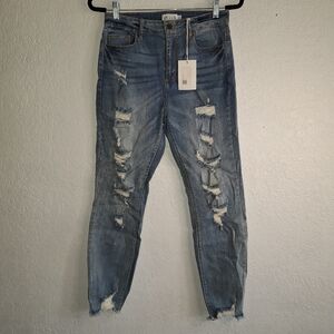 NWT Cello Jeans Womens 11 Blue Distressed Skinny Denim Medium Wash Ankle